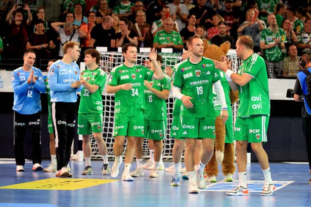 August 27, 2026, GER Germany, Handball, 1st Bundesliga, August 27, 2026, 2026–2027 season, Berlin, Fuechse Berlin vs. Melsungen Fuechse players, Mathias Gidsel (Fuechse Berlin, No. 19), Prantner, Leo (Fuechse Berlin, No. 6), celebration, cheering, joy, happiness, happy, positive emotions, Berlin Max Schmeling Halle, Berlin, Germany Copyright: xNordphotox xEnglerx