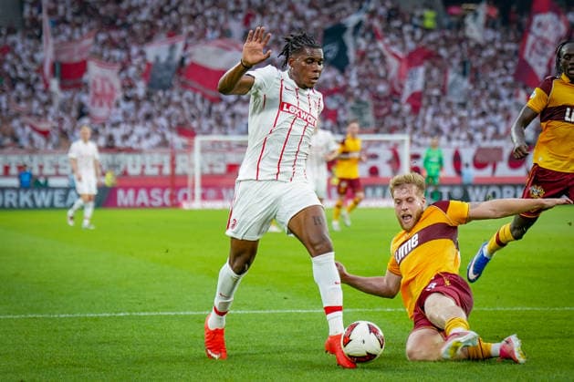 Germany UEFA Conference League Qualifiers: SC Freiburg vs. FC Motherwell, Playoffs 2026–2027, Europa-Park Stadium, Freiburg; Cyriaque Irie (SC Freiburg), 22, and Ewan Wilson (Motherwell FC), 23 Copyright: xJOERANxSTEINSIEKx