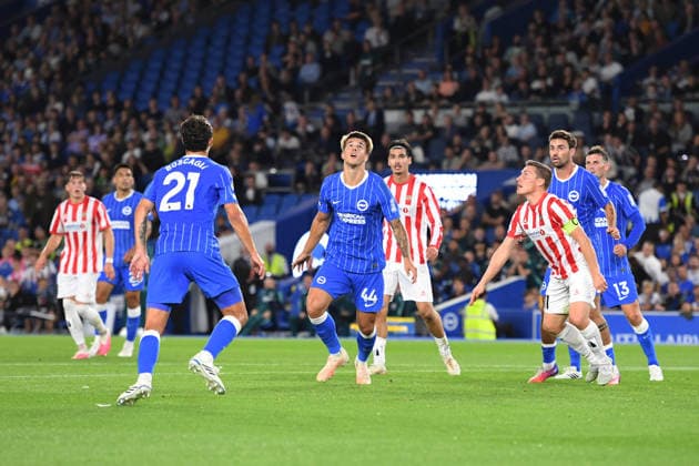 Brighton and Hove Albion v Tromso, UEFA Conference League Luka Vuskovic Defender of Brighton and Hove Albion keeps a close eye on the ball during the UEFA Conference League match between Brighton and Hove Albion and Tromso at the American Express Stadium, Brighton and Hove, UK on 27 August 2026. Brighton and Hove American Express Stadium East Sussex UK Editorial use only , Copyright: xJeffxMoodx PSI-24752-0065