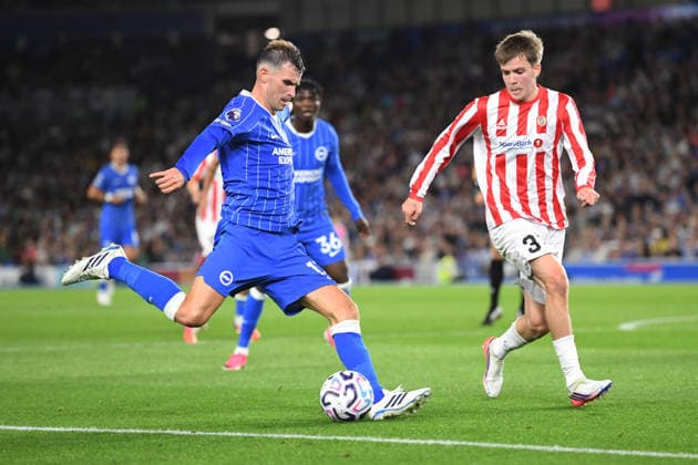 Brighton and Hove Albion v Tromso, UEFA Conference League Pascal Gross Midfielder of Brighton and Hove Albion and Mathias Tennessen Defender of Tromso IL in action during the UEFA Conference League match between Brighton and Hove Albion and Tromso at the American Express Stadium, Brighton and Hove, UK on 27 August 2026. Brighton and Hove American Express Stadium East Sussex UK Editorial use only , Copyright: xJeffxMoodx PSI-24752-0071