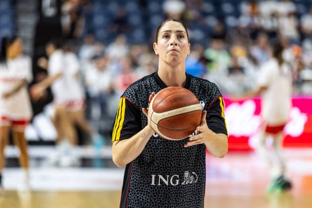 August 27, 2026, GER, Exhibition Game, 2026 FIBA Women’s Basketball World Cup, Cologne, Germany vs. Turkey; Patricia Broßmann (Germany), 34, warming up at the LANXESS Arena in Cologne, North Rhine-Westphalia, Germany