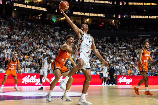 August 27, 2026, GER, FIBA 2027 Basketball World Cup, European Qualifiers, Cologne, Germany vs. Turkey; Tristan Da Silva, Germany; 5 individual plays; Cologne, LANXESS Arena, North Rhine-Westphalia, Germany