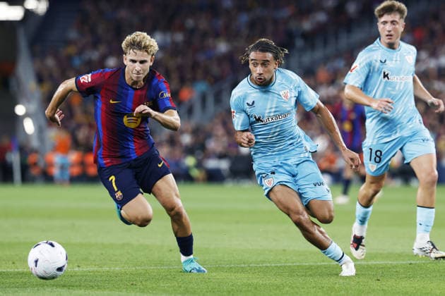 Fermin Lopez (Barcelona), Johaneko Louis-Jean (Bilbao), AUGUST 27, 2026 - Football Soccer : Spanish La Liga EA Sports match between FC Barcelona, Barca 2-0 Athletic Bilbao at Spotify Camp Nou in Barcelona, Spain. Noxthirdxpartyxsales  aflo_343418867 DaisukexNakashimax