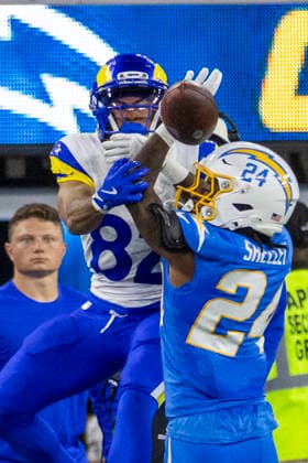 August 27, 2026, Inglewood, California, USA: Los Angeles Chargers Cornerback Rodney Shelley (24) defects a pass intended for Los Angeles Rams Wide Receiver Brennan Presley (81) during an NFL, American Football Herren, USA football preseason game, in Inglewood, Calif. on Thursday August 27, 2026. NHL, Eishockey Herren, USA 2026: LA Chargers Vs LA Rams  - ZUMAc68_ 20260827_zaf_c68_002 Copyright: xRingoxChiux