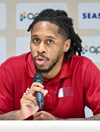 Qatar v China - FIBA Basketball World Cup 2027 Asian Qualifiers Lewis II Mike of Qatar, speaks during a post-match press conference, PK, Pressekonferenz after the second-round match between China and Qatar in the FIBA Basketball World Cup Asian Qualifiers at Al Janoub Stadium in Al Wakrah, Qatar, August 27, 2026. DOHA Qatar Copyright: xNOUSHADx
