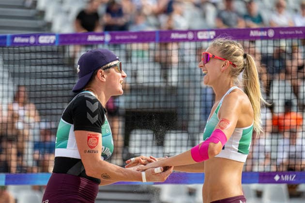 German Beach Championship (German Beach Volleyball Championship) Dortmund, Germany August 27, 2026 DORTMUND, GERMANY AUGUST 27 Melanie Gernert, Player 2, SV Energie Cottbus; Nele Barber, Player 1, SV Energie Cottbus during the German Beach Championship (German Beach Volleyball Championship) in Dortmund on August 27, 2026, in Dortmund, Germany Copyright: xBEAUTIFULxSPORTS PeterxWeberx