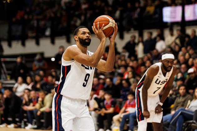 Chile v USA - FIBA World Cup 2027 Americas Qualifier Santiago, Chile - 27 August: Pedro Bradshaw of United States attempts a shot during the FIBA World Cup 2027 Americas Qualifiers Group E game between Chile and USA at Centro de Deportes Colectivos on August 27, 2026 in Santiago, Chile Santiago Centro de Deportes Colectivos Region Metropolitana de Santiago Chile Copyright: xLatinxSportxImagesx