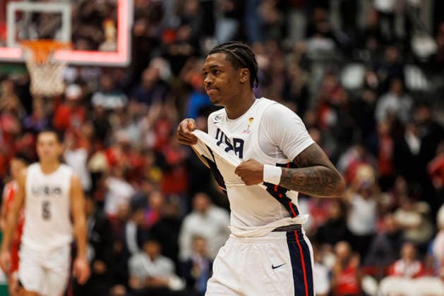 Chile v USA - FIBA World Cup 2027 Americas Qualifier Santiago, Chile - 27 August: Tyler Smith of United States celebrate after winning the FIBA World Cup 2027 Americas Qualifiers Group E game between Chile and USA at Centro de Deportes Colectivos on August 27, 2026 in Santiago, Chile Santiago Centro de Deportes Colectivos Region Metropolitana de Santiago Chile Copyright: xLatinxSportxImagesx