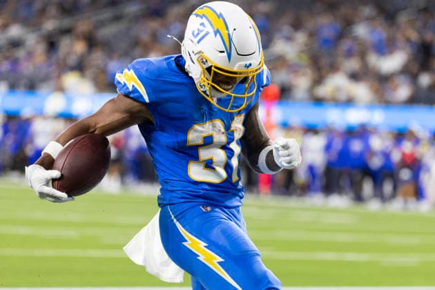August 27, 2026, Inglewood, California, USA: Los Angeles Chargers Running Back Gregory Desrosiers (31) celebrates after scoring against Los Angeles Rams during an NFL, American Football Herren, USA football preseason game, in Inglewood, Calif. on Thursday August 27, 2026. NHL, Eishockey Herren, USA 2026: LA Rams 20:18 LA Chargers - ZUMAc68_ 20260827_zaf_c68_017 Copyright: xRingoxChiux