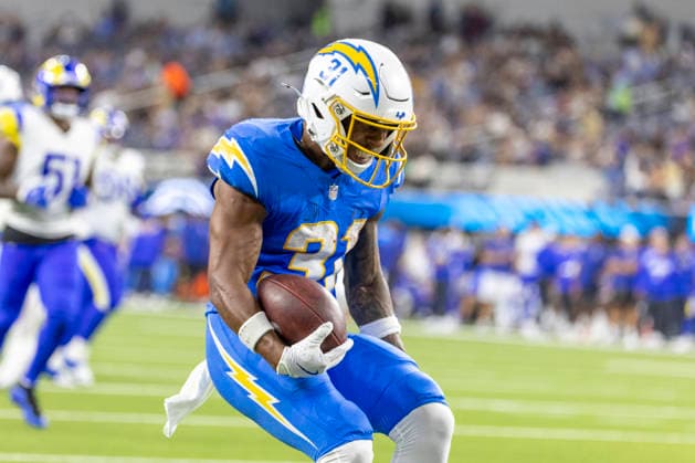 August 27, 2026, Inglewood, California, USA: Los Angeles Chargers Running Back Gregory Desrosiers (31) celebrates after scoring against Los Angeles Rams during an NFL, American Football Herren, USA football preseason game, in Inglewood, Calif. on Thursday August 27, 2026. NHL, Eishockey Herren, USA 2026: LA Rams 20:18 LA Chargers  - ZUMAc68_ 20260827_zaf_c68_039 Copyright: xRingoxChiux