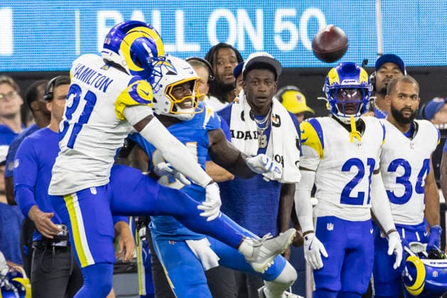 August 27, 2026, Inglewood, California, USA: Los Angeles Rams Cornerback Al Zillion AZ Hamilton (31) defects a pass intended for Los Angeles Chargers Wide Receiver Dalevon Campbell (81) during an NFL, American Football Herren, USA football preseason game, in Inglewood, Calif. on Thursday August 27, 2026. NHL, Eishockey Herren, USA 2026: LA Rams 20:18 LA Chargers  - ZUMAc68_ 20260827_zaf_c68_047 Copyright: xRingoxChiux