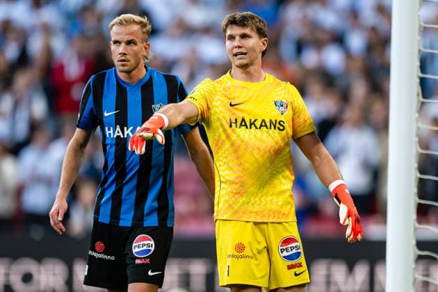 FC Copenhagen v FC Inter Turku, UEFA Conference League qualification, Copenhagen, Denmark Copenhagen, Denmark. 27th, August 2026. Goalkeeper Eetu Huuhtanen (1) and Jasse Tuominen (L) of FC Inter Turku seen during the UEFA Conference League qualification match between FC Copenhagen and FC Inter Turku at Parken in Copenhagen. Denmark, Copenhagen, Parken  Copyright: xGonzalesxPhoto TobiasxJorgensenx