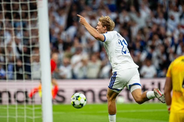 FC Copenhagen v FC Inter Turku, UEFA Conference League qualification, Copenhagen, Denmark Copenhagen, Denmark. 27th, August 2026. Mads Emil Madsen (21) of FC Copenhagen scores for 2-0 during the UEFA Conference League qualification match between FC Copenhagen and FC Inter Turku at Parken in Copenhagen. Denmark, Copenhagen, Parken  Copyright: xGonzalesxPhoto TobiasxJorgensenx