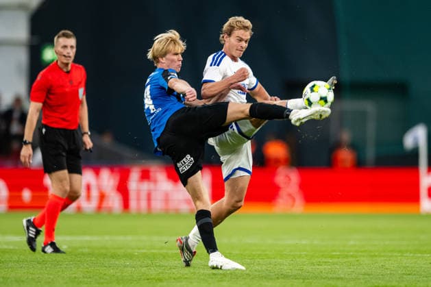 FC Copenhagen v FC Inter Turku, UEFA Conference League qualification, Copenhagen, Denmark Copenhagen, Denmark. 27th, August 2026. Mads Emil Madsen (R) of FC Copenhagen and Janne-Pekka Laine (L) of FC Inter Turku seen during the UEFA Conference League qualification match between FC Copenhagen and FC Inter Turku at Parken in Copenhagen. Denmark, Copenhagen, Parken  Copyright: xGonzalesxPhoto TobiasxJorgensenx