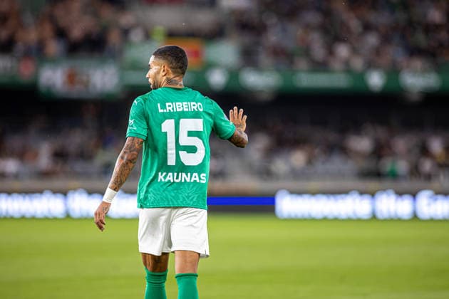 UEFA Europa League play-offs, 2nd leg – Kauno Žalgiris vs Besiktas at Dariaus ir Gireno Stadium, Kaunas, Lithuania. Leo Ribeiro reacts during the UEFA Europa League play-offs second leg match between Kauno Zalgiris and Besiktas at Dariaus ir Gireno Stadium in Kaunas, Lithuania. Kaunas Kaunas Lithuania
