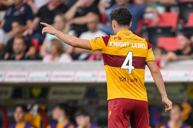 Jamie Knight Lebel of Motherwell FC gestures during the second leg of the 2026-27 UEFA Conference League Playoff Round match between Sport Club Freiburg and Motherwell at Stadion am Wolfswinkel on August 27, 2026, in Freiburg, Germany. Photo by Harry Langer, DeFodi Images