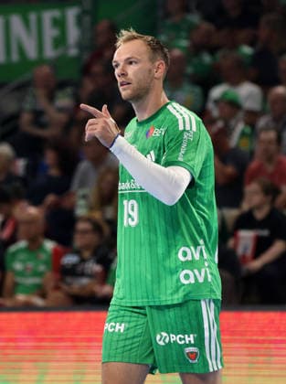 Mathias Gidsel Action Upper Body Sports Handball HBL Bundesliga Men s Division 1 Matchday 2026-2027 Season August 27, 2026 Füchse Berlin vs. MT Melsungen