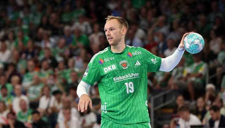Mathias Gidsel with the ball; Upper-body action; Handball; HBL Bundesliga Men s Division 1; Matchday; 2026–2027 season; August 27, 2026; Füchse Berlin vs. MT Melsungen