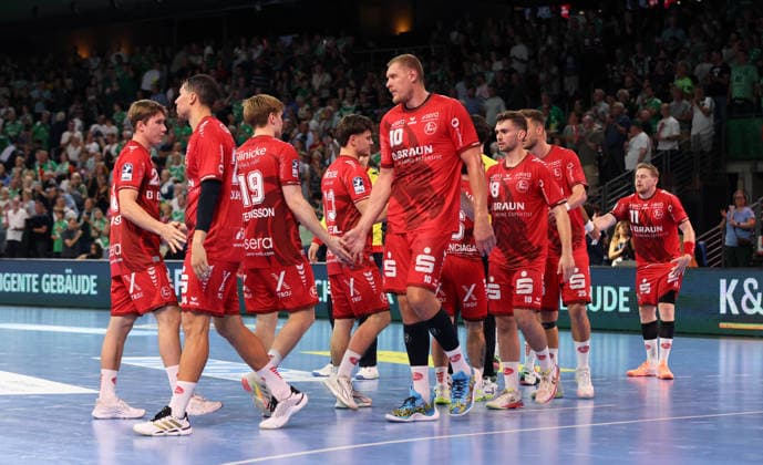 Melsungen Team Disappointed After the Game Disappointment Sports Handball HBL Bundesliga Men s 1 Matchday 2026–2027 Season August 27, 2026 Füchse Berlin vs. MT Melsungen