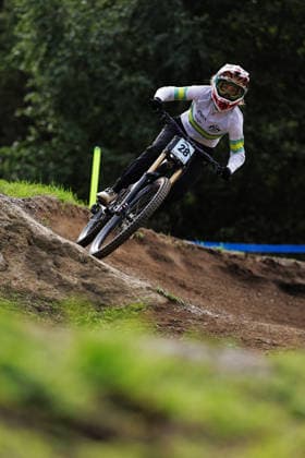 2026 UCI Mountain Bike World Championships Picture by Alex Whitehead SWpix.com - 28 08 2026 - Cycling - 2026 UCI Mountain Bike World Championships - Val di Sole, Trentino, Italy - Downhill (DHI) Qualifying - Women Junior - Rebecca Sams (Australia) Copyright: x xSWpix.comx(t axPhotographyxHubxLtd)xAlexxWhitehead SWpix.comx SWP-3030-20541