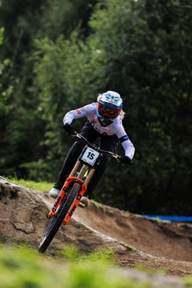 2026 UCI Mountain Bike World Championships Picture by Alex Whitehead SWpix.com - 28 08 2026 - Cycling - 2026 UCI Mountain Bike World Championships - Val di Sole, Trentino, Italy - Downhill (DHI) Qualifying - Women Junior - Raina Logar (USA) Copyright: x xSWpix.comx(t axPhotographyxHubxLtd)xAlexxWhitehead SWpix.comx SWP-3030-20552