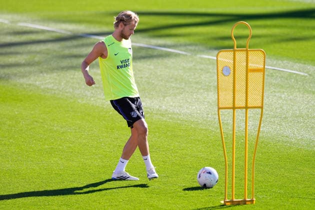 August 28, 2026, Madrid, Madrid, Spain: Morten Hjulmand during a training session of Atletico de Madrid ahead the Spanish League, LaLiga EA Sports, match against Sevilla FC at Ciudad Deportiva Wanda Atletico de Madrid on August 28, 2026, in Madrid, Spain. Atletico De Madrid Training Session - Laliga Ea Sports  - ZUMAa181 20260828_zaa_a181_027 Copyright: xDennisxAgyemanx