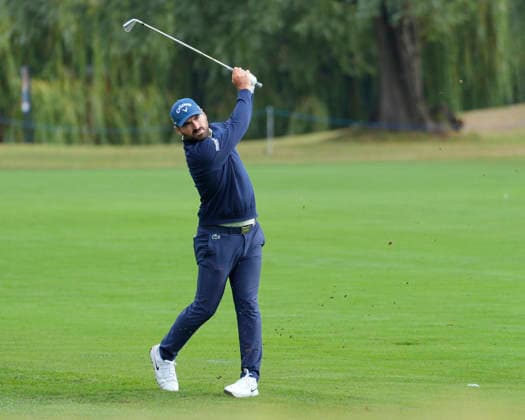 SUTTON COLDFIELD, ENGLAND - AUG 28: Antoine Rozner (FRA) plays from the eighth fairway during the completion of the delayed Round 1 at the 2026 Husqvarna British Masters at The Belfry, Sutton Coalfield on August 28, 2026 in Warwickshire, England The 2026 Husqvarna British Masters
