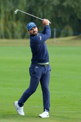 SUTTON COLDFIELD, ENGLAND - AUG 28: Antoine Rozner (FRA) plays from the eighth fairway during the completion of the delayed Round 1 at the 2026 Husqvarna British Masters at The Belfry, Sutton Coalfield on August 28, 2026 in Warwickshire, England The 2026 Husqvarna British Masters