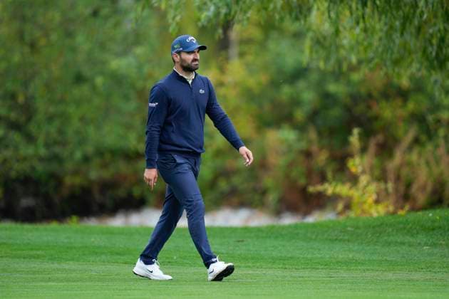 SUTTON COLDFIELD, ENGLAND - AUG 28: Antoine Rozner (FRA) walks down the eighth fairway during the completion of the delayed Round 1 at the 2026 Husqvarna British Masters at The Belfry, Sutton Coalfield on August 28, 2026 in Warwickshire, England The 2026 Husqvarna British Masters