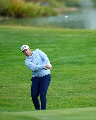 SUTTON COLDFIELD, ENGLAND - AUG 28: Thristan Lawrence (RSA) chips to the 8th green during the completion of the delayed Round 1 at the 2026 Husqvarna British Masters at The Belfry, Sutton Coalfield on August 28, 2026 in Warwickshire, England The 2026 Husqvarna British Masters