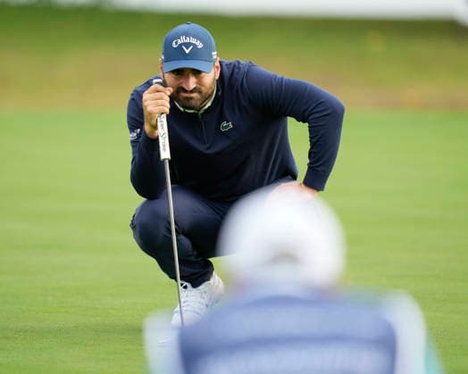 SUTTON COLDFIELD, ENGLAND - AUG 28: Antoine Rozner (FRA) lines up a putt on the eighth green during the completion of the delayed Round 1 at the 2026 Husqvarna British Masters at The Belfry, Sutton Coalfield on August 28, 2026 in Warwickshire, England The 2026 Husqvarna British Masters