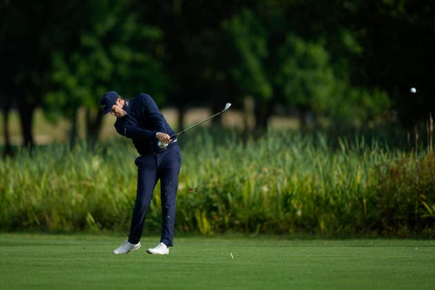 SUTTON COLDFIELD, ENGLAND - AUG 28: Nacho Elvira (ESP) plays from the eighteenth fairway during the completion of the delayed Round 1 at the 2026 Husqvarna British Masters at The Belfry, Sutton Coalfield on August 28, 2026 in Warwickshire, England The 2026 Husqvarna British Masters