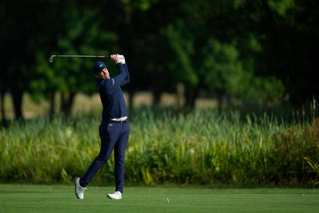 SUTTON COLDFIELD, ENGLAND - AUG 28: Nacho Elvira (ESP) plays from the eighteenth fairway during the completion of the delayed Round 1 at the 2026 Husqvarna British Masters at The Belfry, Sutton Coalfield on August 28, 2026 in Warwickshire, England The 2026 Husqvarna British Masters