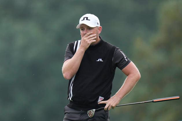 SUTTON COLDFIELD, ENGLAND - AUG 28: Matt Wallace (ENG) reacts after missing a putt on the eighth green during the completion of the delayed Round 1 at the 2026 Husqvarna British Masters at The Belfry, Sutton Coalfield on August 28, 2026 in Warwickshire, England The 2026 Husqvarna British Masters