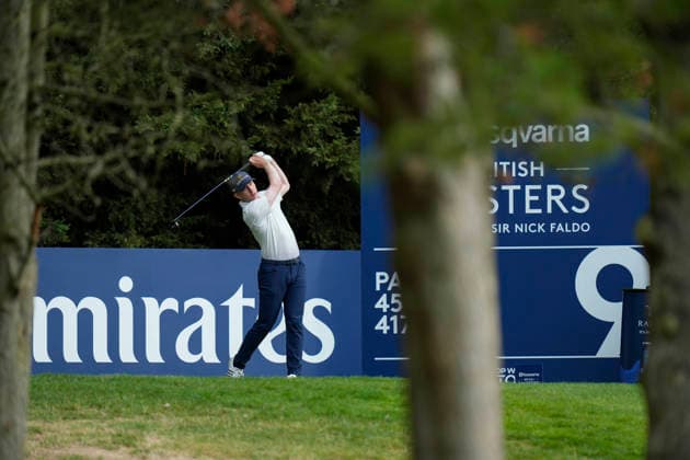 SUTTON COLDFIELD, ENGLAND - AUG 28: Euan Walker (ENG) plays from the ninth tee during the completion of the delayed Round 1 at the 2026 Husqvarna British Masters at The Belfry, Sutton Coalfield on August 28, 2026 in Warwickshire, England The 2026 Husqvarna British Masters