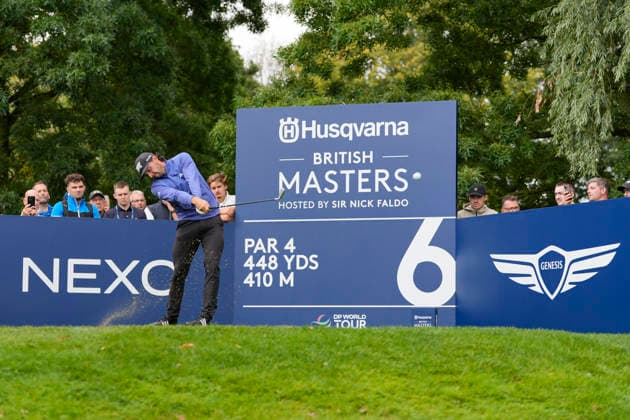 SUTTON COLDFIELD, ENGLAND - AUG 28: Marco Penge (ENG) plays from the sixth tee during the completion of the delayed Round 1 at the 2026 Husqvarna British Masters at The Belfry, Sutton Coalfield on August 28, 2026 in Warwickshire, England The 2026 Husqvarna British Masters