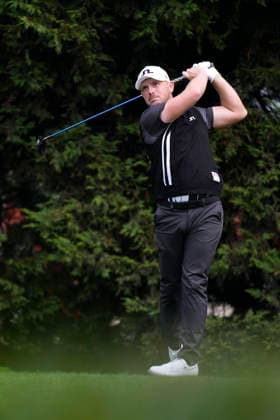 SUTTON COLDFIELD, ENGLAND - AUG 28: Matt Wallace (ENG) plays from the ninth tee during the completion of the delayed Round 1 at the 2026 Husqvarna British Masters at The Belfry, Sutton Coalfield on August 28, 2026 in Warwickshire, England The 2026 Husqvarna British Masters