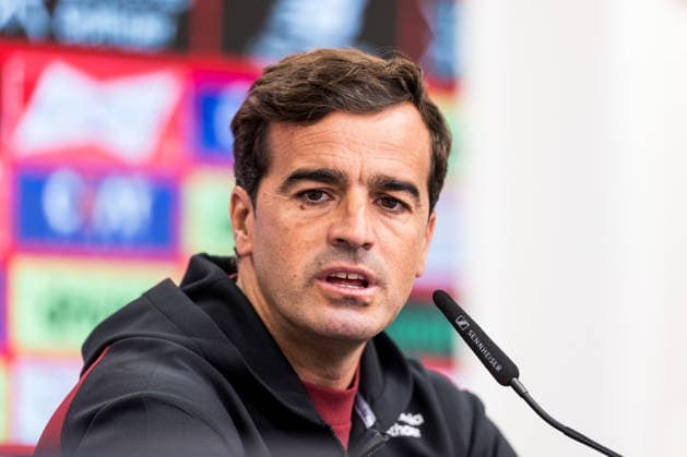 LEVERKUSEN, GERMANY - AUGUST 28: Carles Martinez (Head Coach Bayer 04 Leverkusen) during the pre game press conference, PK, Pressekonferenz before the Bundesliga match between Bayer 04 Leverkusen and SV Elversberg at BayArena on August 28, 2026 in Leverkusen, Germany. DFL REGULATIONS PROHIBIT ANY USE OF PHOTOGRAPHS AS IMAGE SEQUENCES AND OR QUASI-VIDEO. North Rhine Westphalia Germany Copyright: xSteffiexWunderlx