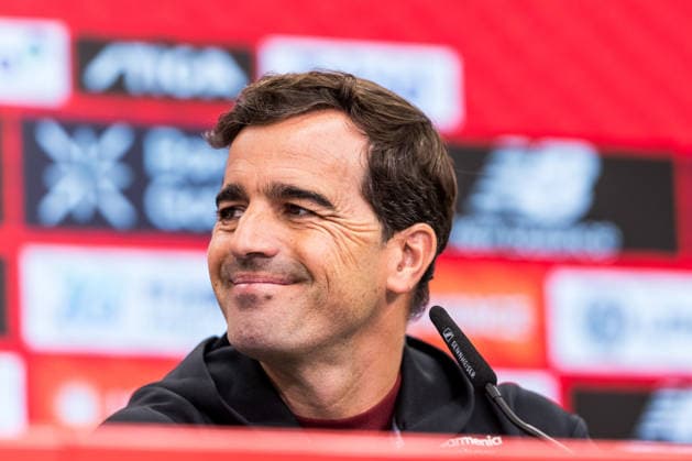 LEVERKUSEN, GERMANY - AUGUST 28: Carles Martinez (Head Coach Bayer 04 Leverkusen) during the pre game press conference, PK, Pressekonferenz before the Bundesliga match between Bayer 04 Leverkusen and SV Elversberg at BayArena on August 28, 2026 in Leverkusen, Germany. DFL REGULATIONS PROHIBIT ANY USE OF PHOTOGRAPHS AS IMAGE SEQUENCES AND OR QUASI-VIDEO. North Rhine Westphalia Germany Copyright: xSteffiexWunderlx