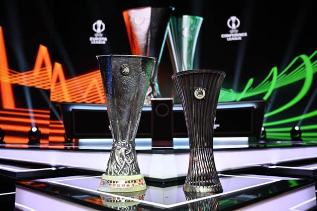 UEFA Europa League and Conference League 2026 27 League Phase Draws MONACO, MONACO - AUGUST 28: The UEFA Europa League (L) and UEFA Conference League (R) trophies are displayed ahead of the draws at the Grimaldi Forum in Monaco on August 28, 2026. Mustafa Yalcin Anadolu Monaco France. Editorial use only. Please get in touch for any other usage.  Copyright: x2026xAnadoluxMustafaxYalcinx