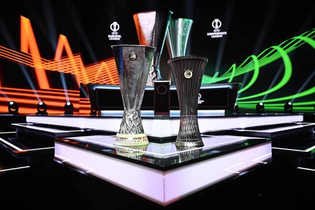 UEFA Europa League and Conference League 2026 27 League Phase Draws MONACO, MONACO - AUGUST 28: The UEFA Europa League (L) and UEFA Conference League (R) trophies are displayed ahead of the draws at the Grimaldi Forum in Monaco on August 28, 2026. Mustafa Yalcin Anadolu Monaco France. Editorial use only. Please get in touch for any other usage.  Copyright: x2026xAnadoluxMustafaxYalcinx