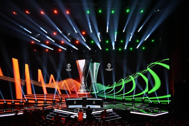 UEFA Europa League and Conference League 2026 27 League Phase Draws MONACO, MONACO - AUGUST 28: A general view shows the UEFA Europa League and UEFA Conference League trophies on stage ahead of the draws at the Grimaldi Forum in Monaco on August 28, 2026. Mustafa Yalcin Anadolu Monaco France. Editorial use only. Please get in touch for any other usage.  Copyright: x2026xAnadoluxMustafaxYalcinx