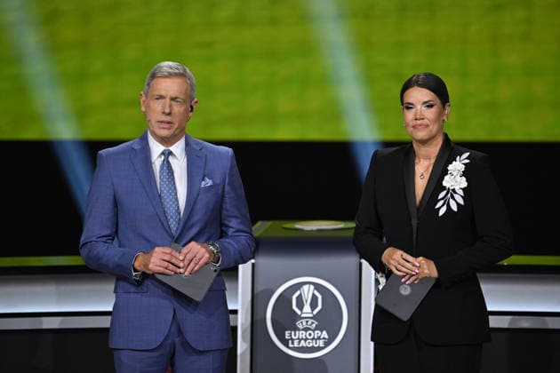 UEFA Europa League and Conference League 2026 27 League Phase Draws MONACO, MONACO - AUGUST 28: Matt Smith and Becky Ives speak on stage during the UEFA Europa League 2026 27 League Phase Draw at Grimaldi Forum on August 28, 2026 in Monaco, Monaco. Mustafa Yalcin Anadolu Monaco Monaco. Editorial use only. Please get in touch for any other usage.  Copyright: x2026xAnadoluxMustafaxYalcinx