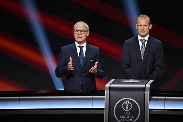 UEFA Europa League and Conference League 2026 27 League Phase Draws MONACO, MONACO - AUGUST 28: UEFA Deputy General Secretary Giorgio Marchetti (L) delivers remarks flanked by German former footballer Sebastian Rode during the draw ceremony for the league phase of the 2026-2027 UEFA Europa League tournament at the Grimaldi Forum in Monaco on August 28, 2026. Mustafa Yalcin Anadolu Monaco Monaco. Editorial use only. Please get in touch for any other usage.  Copyright: x2026xAnadoluxMustafaxYalcinx