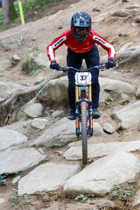 TRENTO, ITALY, AUGUST 28: Emma Bindhammer from Austria tests the track one last time before the UCI Mountain Bike World Championships Women s and Men s Elite Downhill qualifiers at Val di Sole on August 28, 2026, in Trento, Italy. Trento, Val di Sole, Trento, Italy Copyright: xJustPictures.ch FrancescoxMinghettix jp-en-EuSpIm-JP6_FRM_UCIWC_WMNDH_28_Aug_000143