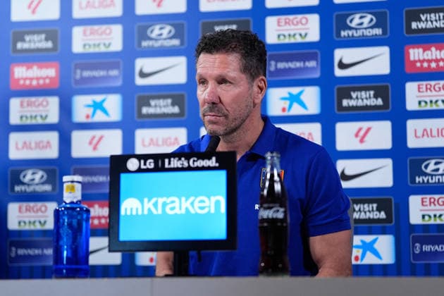 August 28, 2026, Madrid, Madrid, Spain: Diego Pablo Simeone, head coach of Atletico de Madrid, attends his press conference, PK, Pressekonferenz during a training session of Atletico de Madrid ahead the Spanish League, LaLiga EA Sports, match against Sevilla FC at Ciudad Deportiva Wanda Atletico de Madrid on August 28, 2026, in Madrid, Spain. Atletico De Madrid Training Session And Press Conference - Laliga Ea Sports  - ZUMAa181 20260828_zaa_a181_053 Copyright: xDennisxAgyemanx