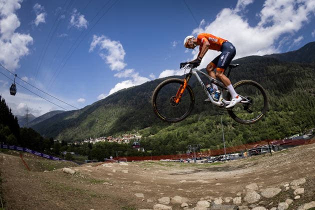 2026 UCI Mountain Bike World Championships Picture by Michal Cerveny SWpix.com - 28 08 2026 - Cycling - 2026 UCI Mountain Bike World Championships - Val di Sole, Trentino, Italy - Cross Country Olympic (XCO) Training - Mathieu van der Poel (Netherlands) Val di Sole Val di Sole Italy Copyright: x xSWpix.comx(t axPhotographyxHubxLtd)xMichalxCerveny SWpix.comx SWP-3030-20586