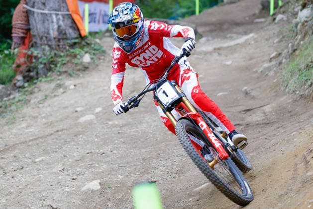 TRENTO, ITALY - AUGUST 28: Jackson Goldstone from Canada on his last training ahead the Uci Mountainbike World Championship, WM, Weltmeisterschaft - Women and Men Elite Downhill qualifications at Val di Sole on August 28, 2026 in Trento, Italy. Trento Val di Sole Trento Italy Copyright: xJustPictures.ch FrancescoxMinghettix jp-en-EuSpIm-JP6_FRM_UCIWC_WMNDH_28_Aug_000160