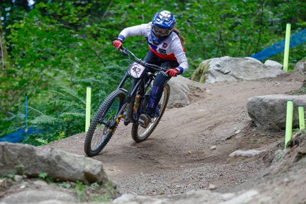 TRENTO, ITALY, AUGUST 28 Fernanda Gildemeister Menzel of Chile in action during the UCI Mountain Bike World Championships Women’s and Men’s Elite Downhill Qualifiers at Val di Sole on August 28, 2026, in Trento, Italy. Trento, Val di Sole, Trento, Italy Copyright: xJustPictures.ch FrancescoxMinghettix jp-en-EuSpIm-JP6_FRM_UCIWC_WMNDH_28_Aug_000165