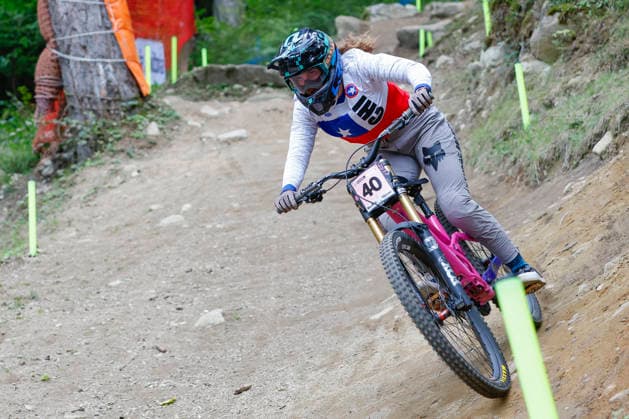 TRENTO, ITALY, AUGUST 28: Florencia Rodriguez Contardo of Chile in action during the UCI Mountain Bike World Championships Women s and Men s Elite Downhill Qualifiers at Val di Sole on August 28, 2026, in Trento, Italy. Trento, Val di Sole, Trento, Italy Copyright: xJustPictures.ch FrancescoxMinghettix jp-en-EuSpIm-JP6_FRM_UCIWC_WMNDH_28_Aug_000167